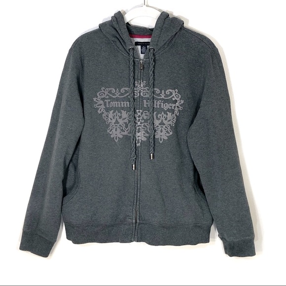 Tommy Hilfiger Tops - Tommy Hilfiger hoodie grey zip up velvet detail XL